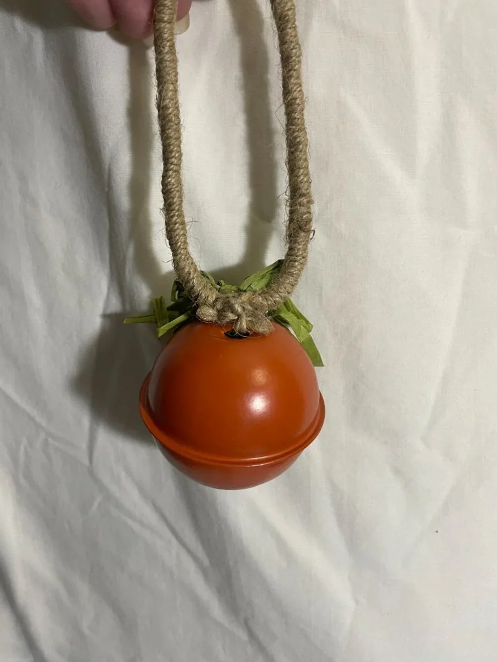 Metal Jack O Lantern Pumpkin Bell Hanging Ornament Jute Handle Halloween Decor